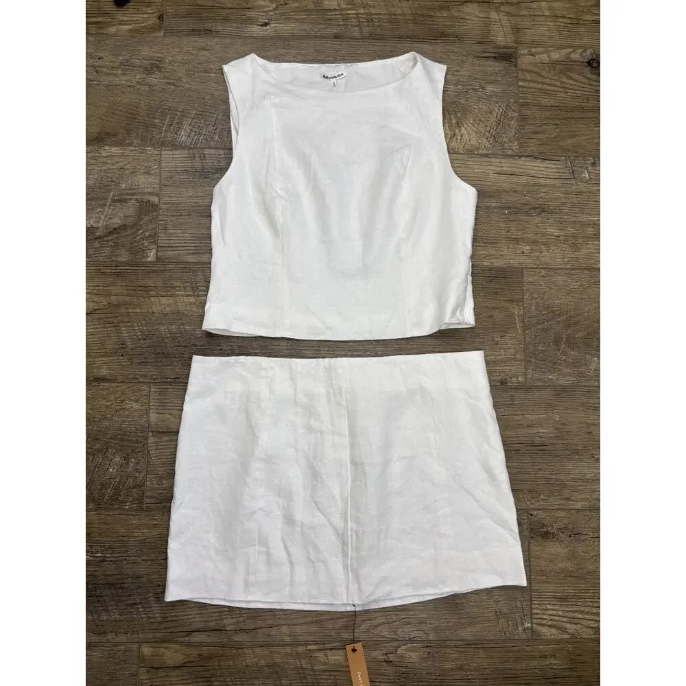 Reformation Womens Size 10 Grace Linen Two Piece White Skirt & Top